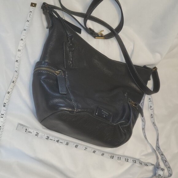 Vintage Fossil Emerson Bag Hobo Crossbody Black Pebble Leather Shoulder Bag Hand - Picture 12 of 16